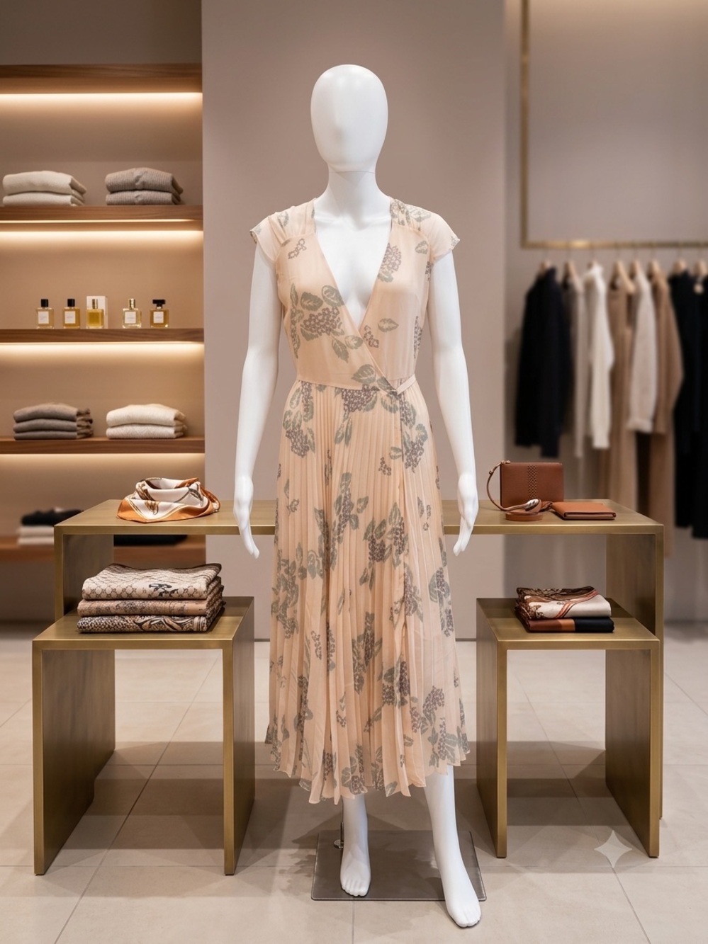 NWOT Cap-Sleeve Peach Floral Wrap Midi Dress